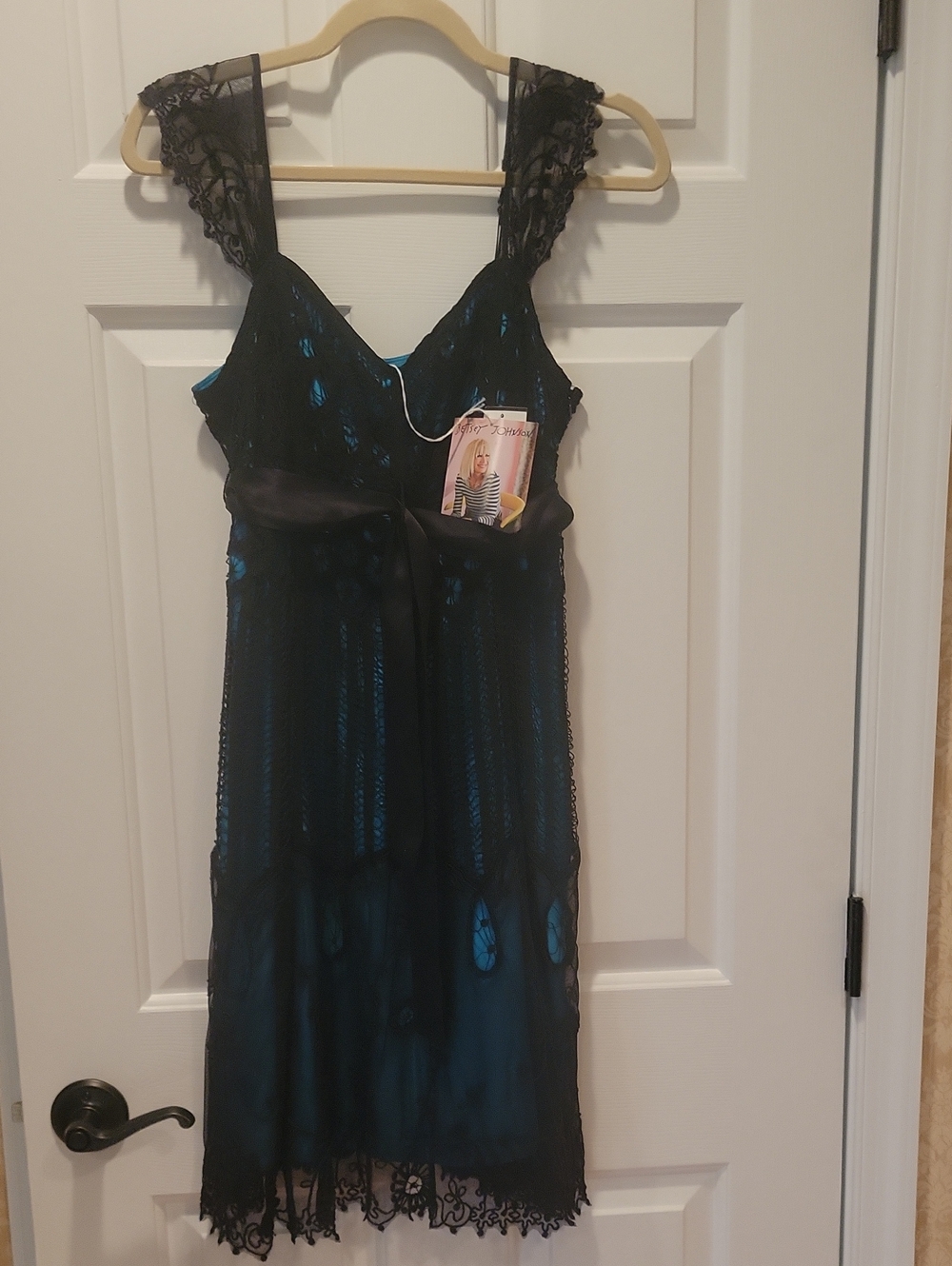Betsey Johnson Turquoise Black Lace Goth Sleeveless Mini Dress
